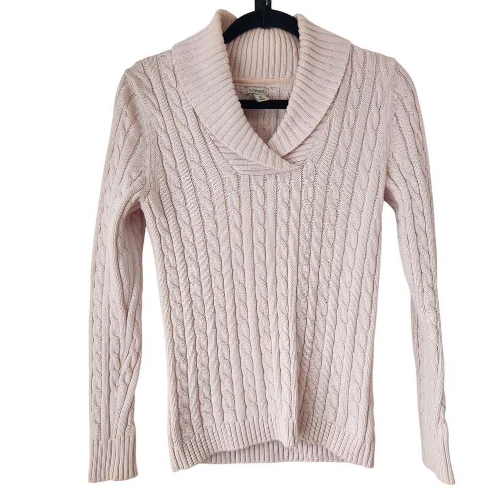 Vintage L.L. Bean Pink Cable Knit Sweater Chunky Fisherman 100% Cotton XS